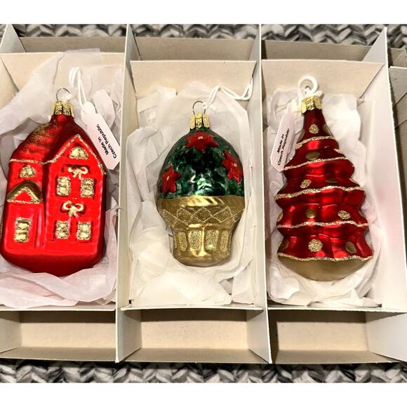 Vintage Dillard's Blown Glass Hand Painted Glitter Christmas Ornaments New Tags - Picture 1 of 10